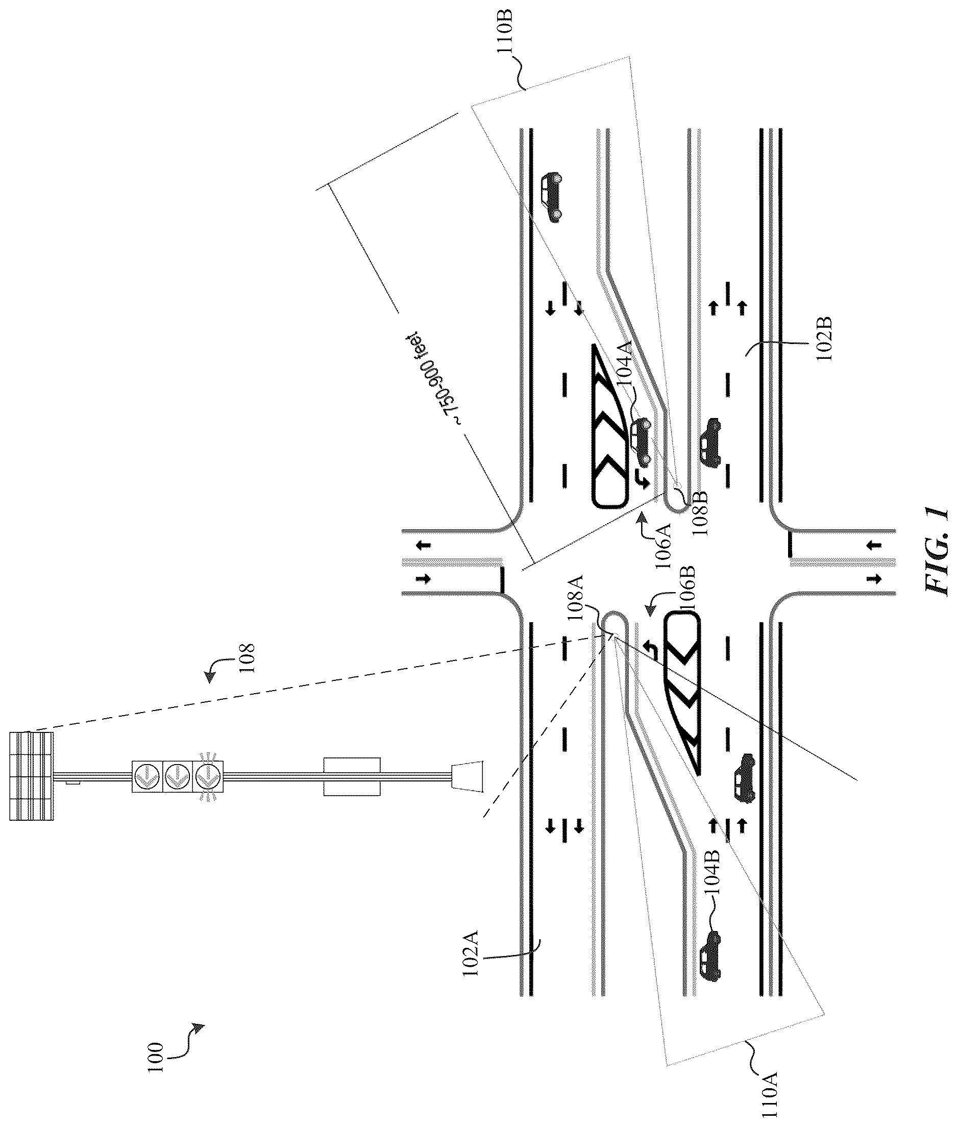 Patent US12620306 — Systems, methods, devices, and apparatuses for intelligent traffic signaling — Figure 1