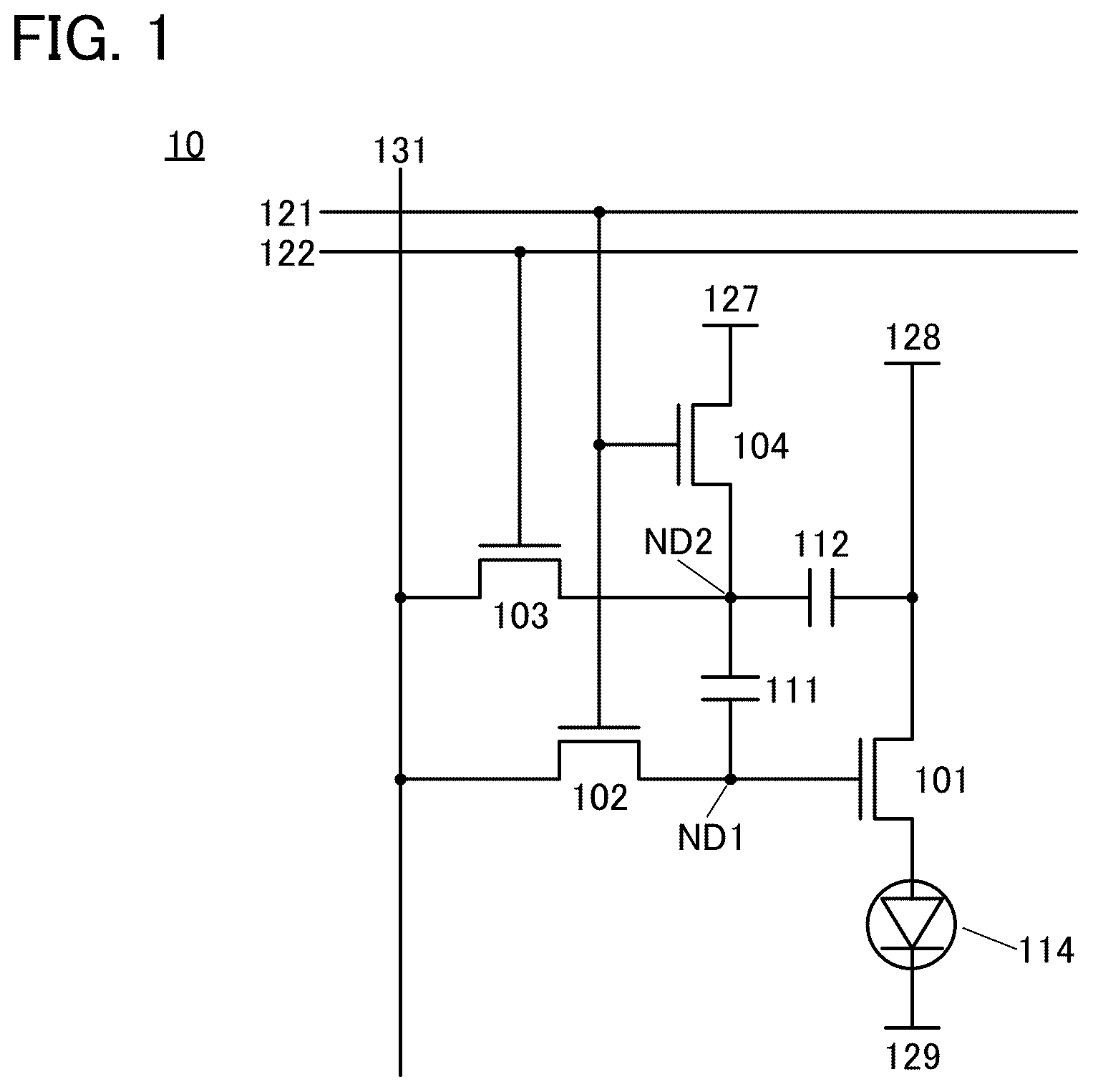 Patent US12620357 Figure 1 – Display device and electronic device