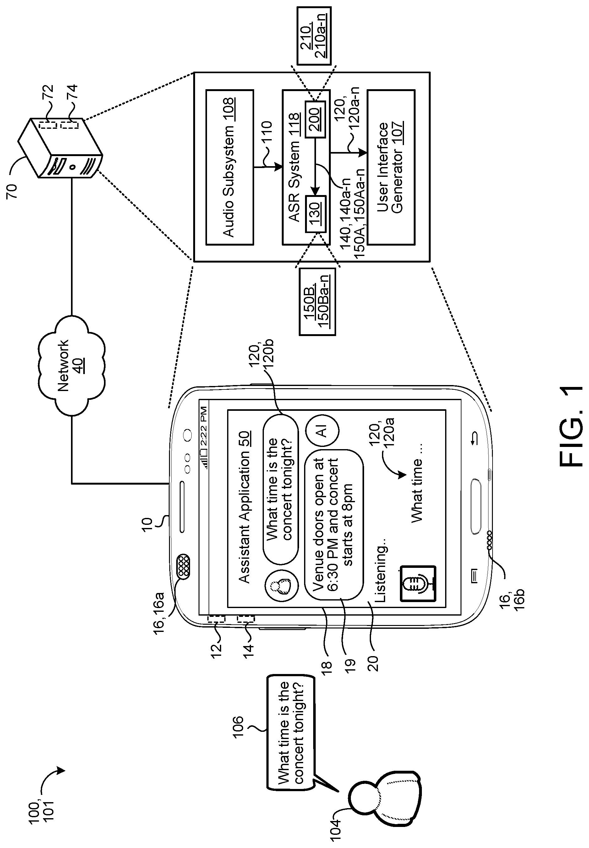 Patent US12620390 Figure 1 – Flickering reduction with partial hypothesis re-ranking for streaming ASR