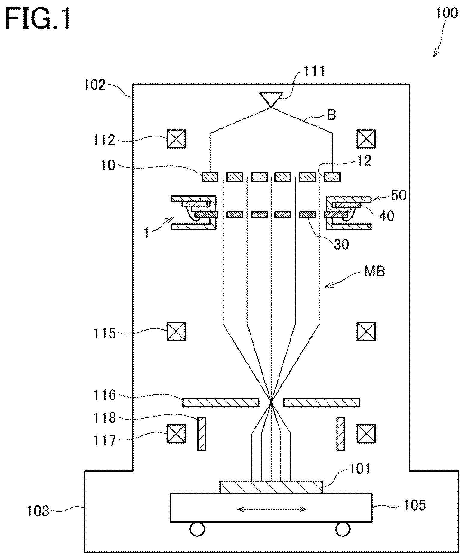 Patent US12620545 Figure 1 – Blanking aperture array system and multi charged particle beam writing apparatus