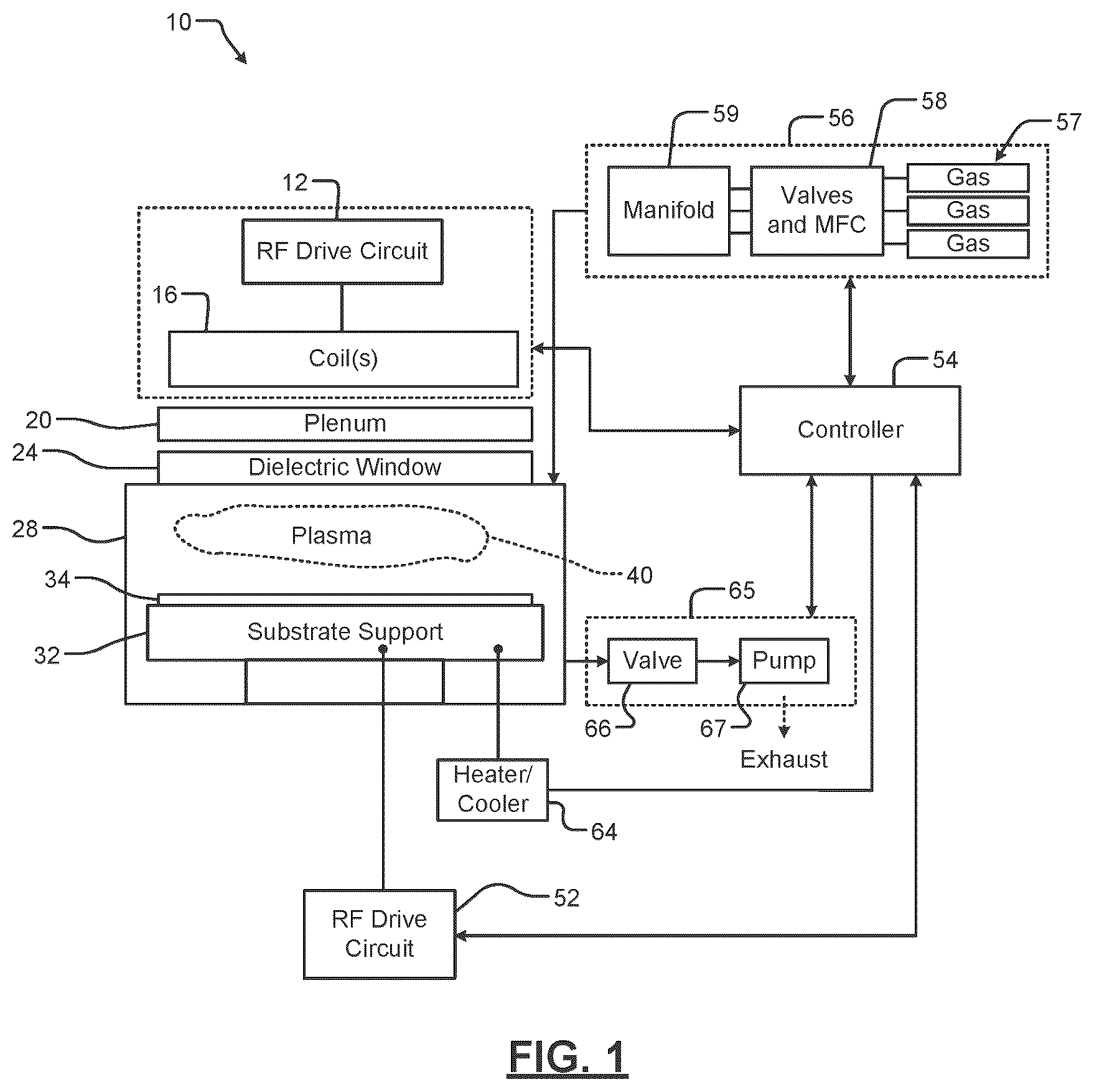 Patent US12620566 Figure 1 – RF reference measuring circuit for a direct drive system supplying power to generate plasma in a substrate processing system