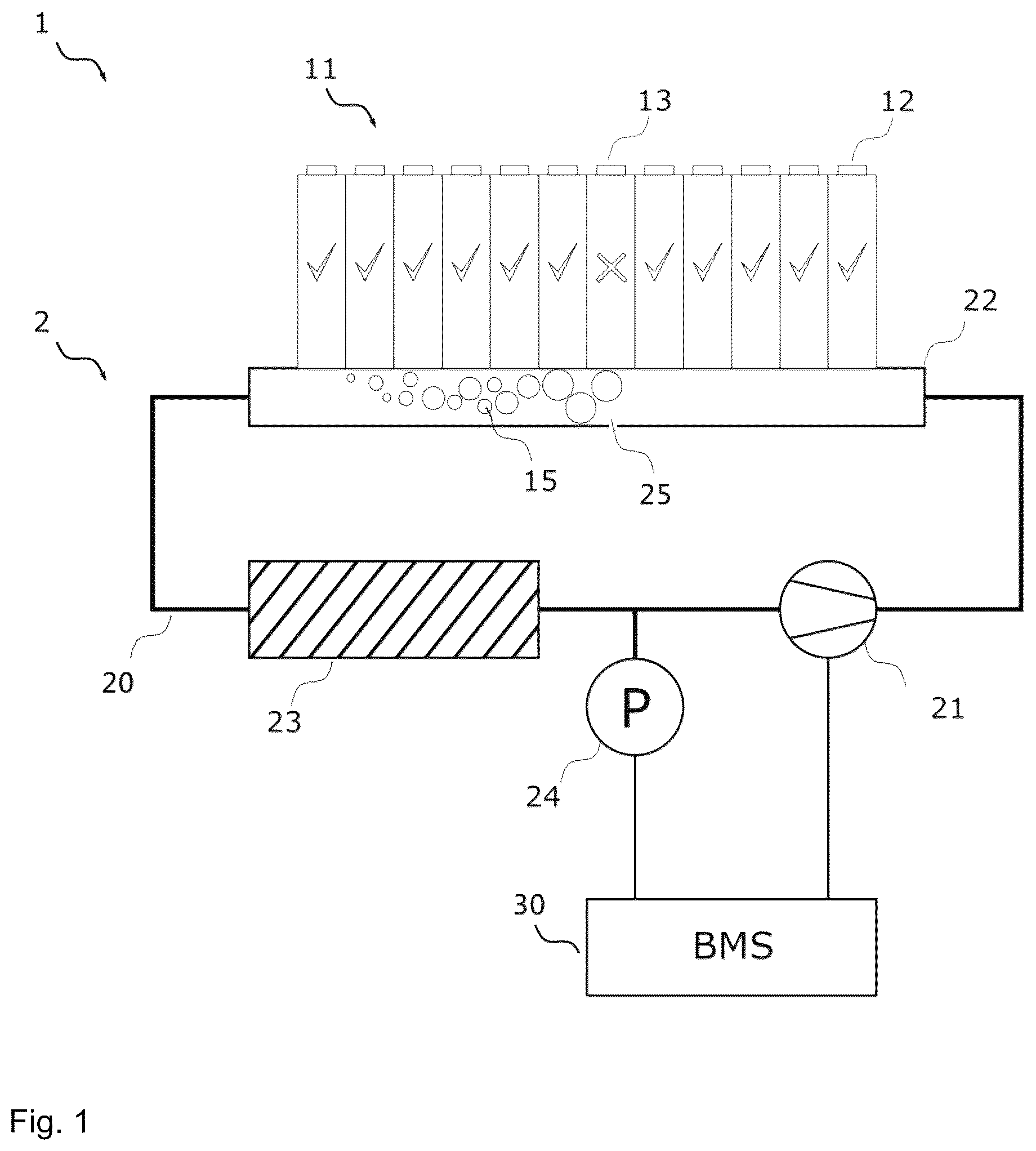 Patent US12620644 — Method of detecting an operating condition of a battery system, which may lead to a thermal runaway — Figure 1