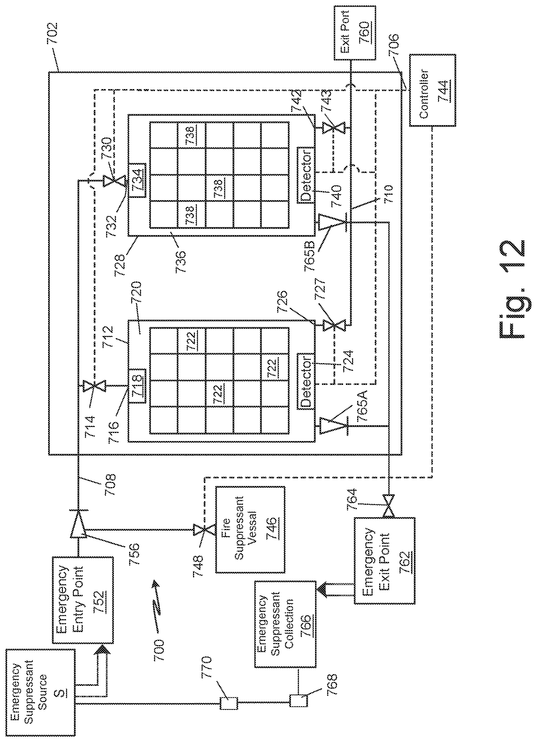 Patent US12620657 Figure 13 – Battery fire suppression system