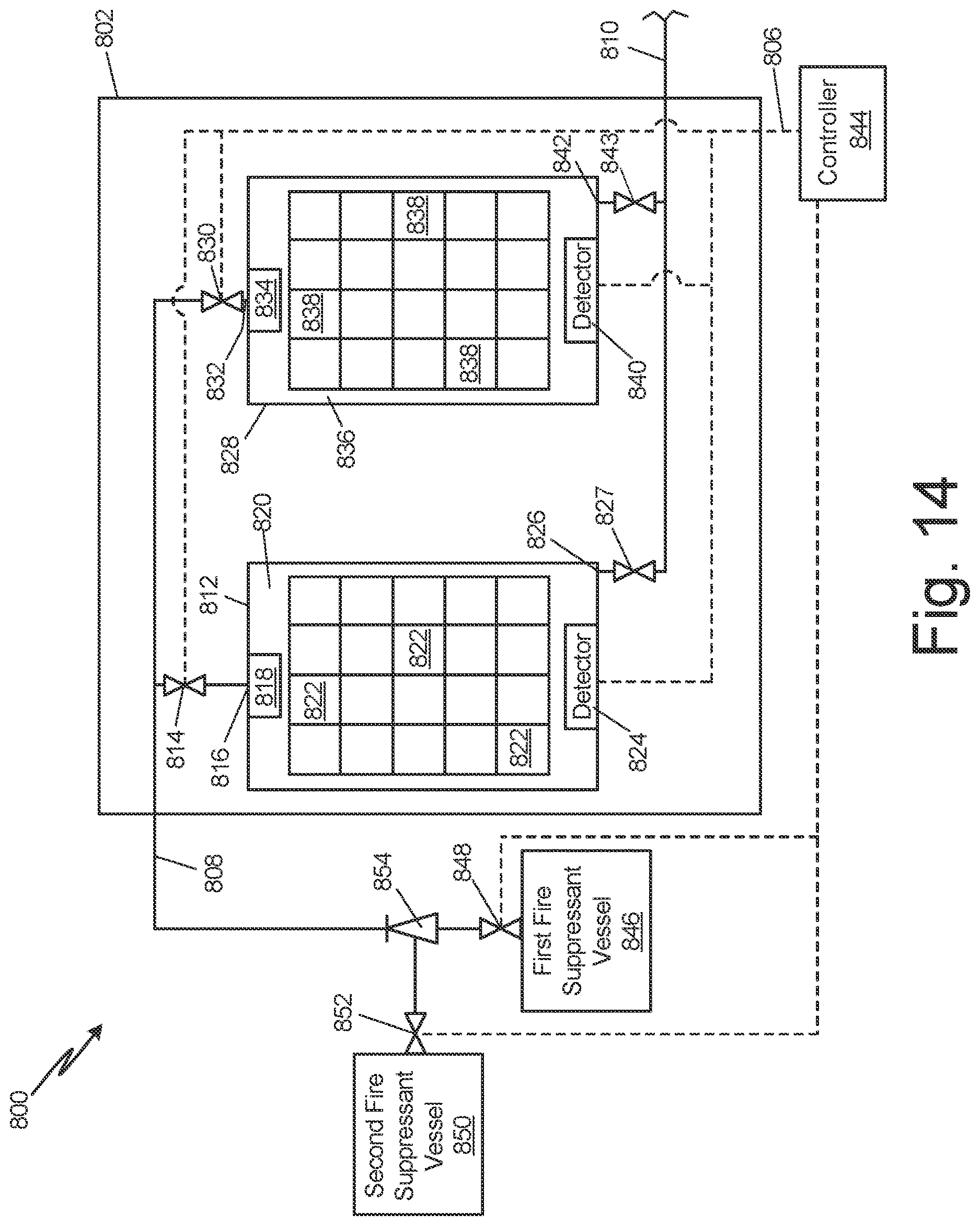 Patent US12620657 Figure 15 – Battery fire suppression system