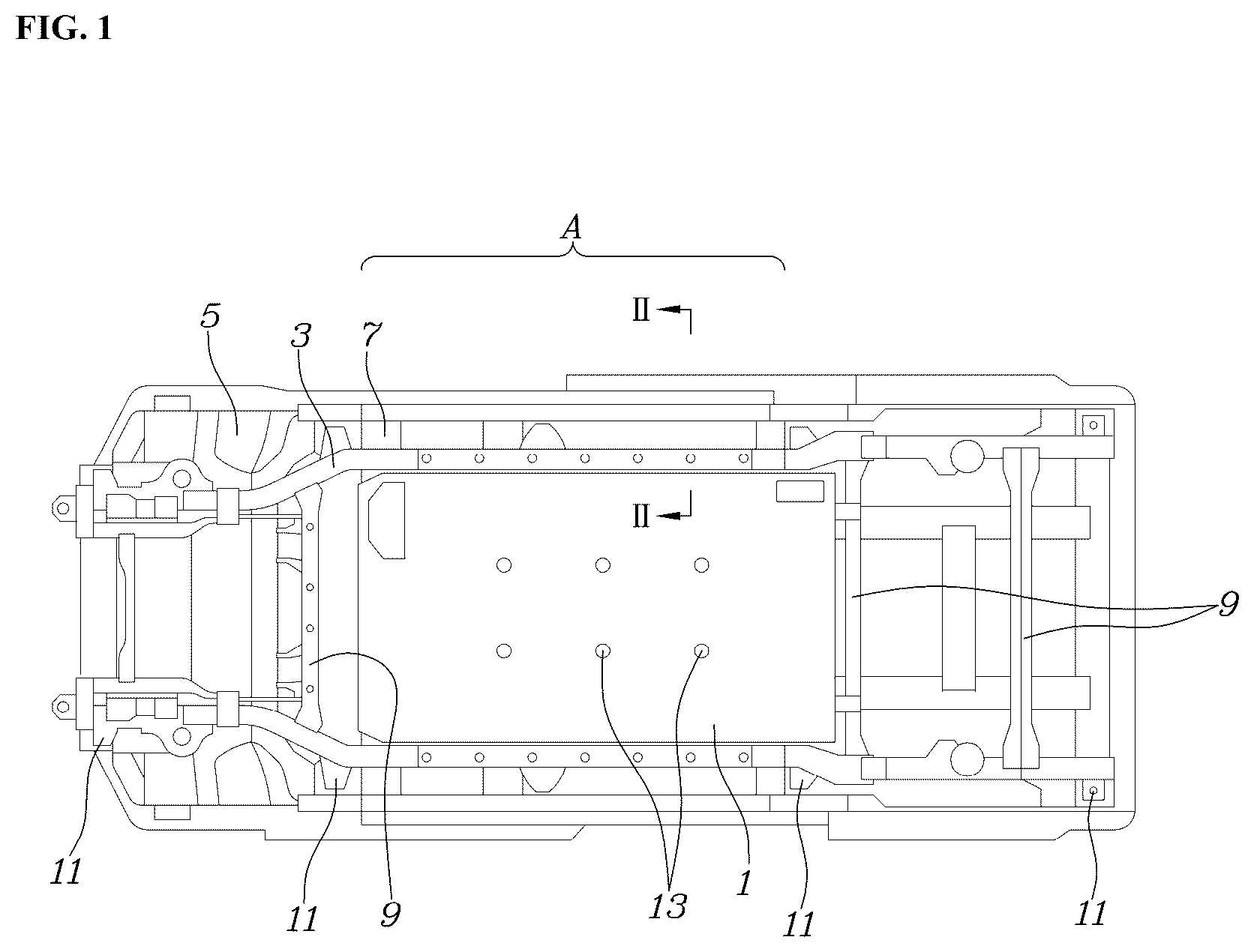 Patent US12620663 — Battery pack mounting structure for vehicle — Figure 1