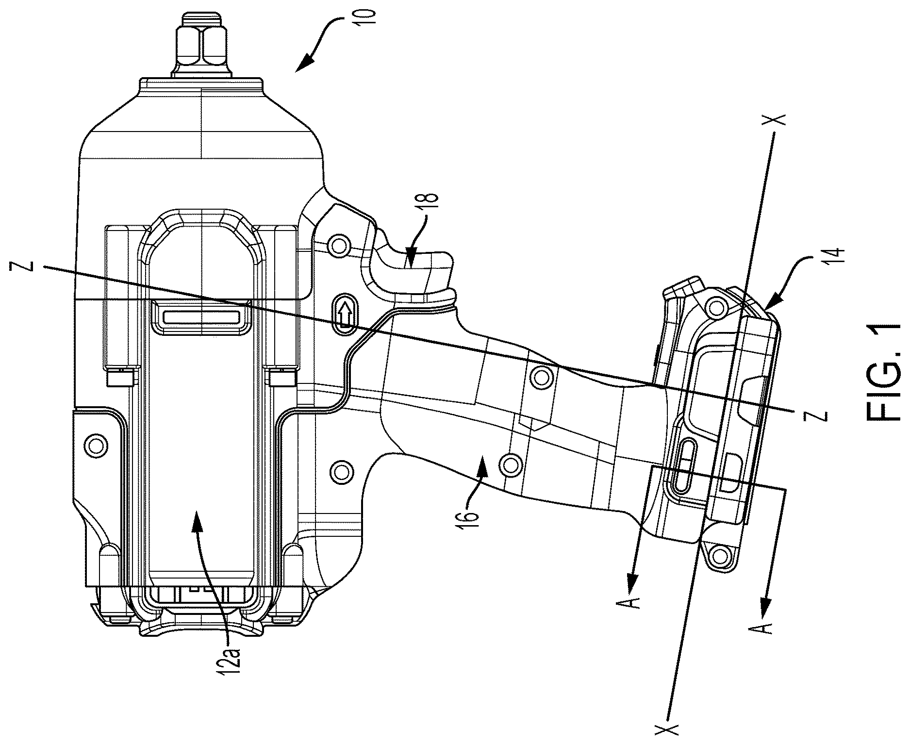 Patent US12620667 — Power tool having a multi-latch battery interface — Figure 1