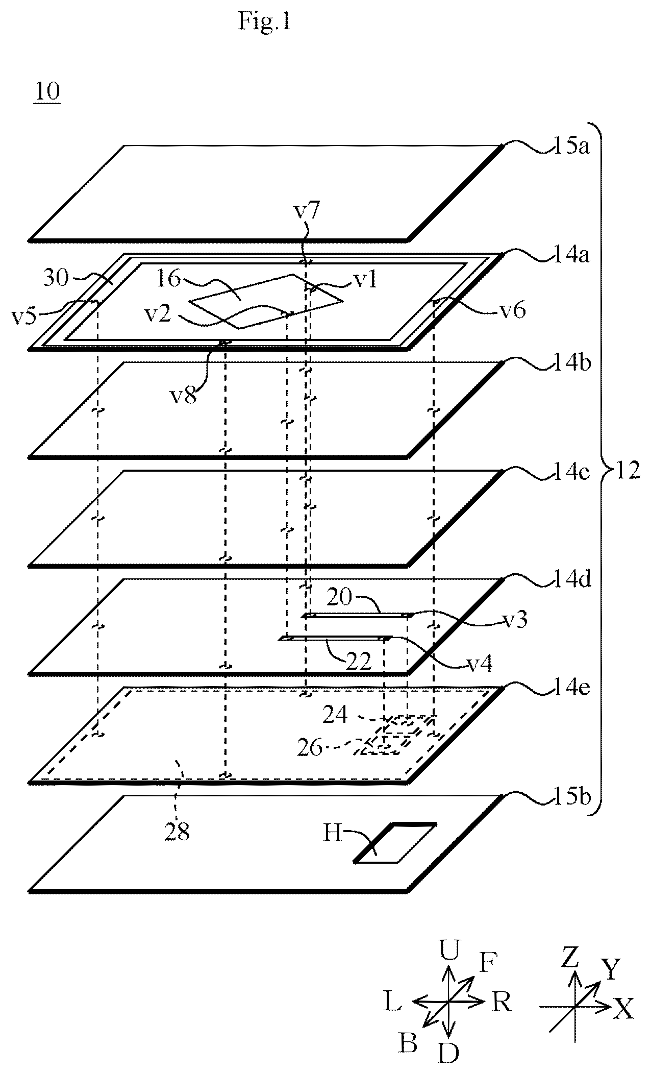 Patent US12620712 — Multilayer board and antenna module — Figure 1