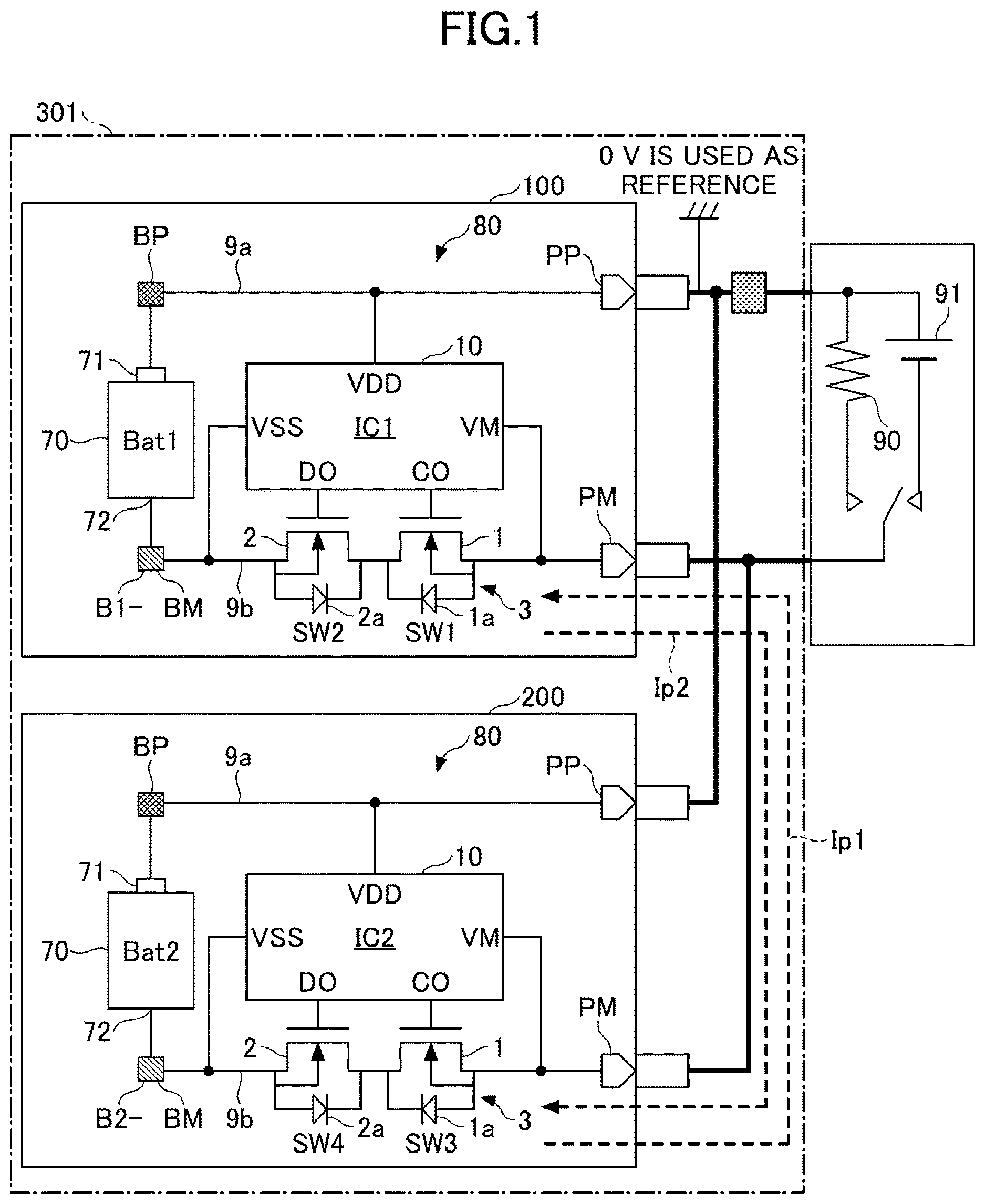 Patent US12620820 — Secondary battery protection circuit, battery pack, battery system, and method for protecting secondary battery — Figure 1