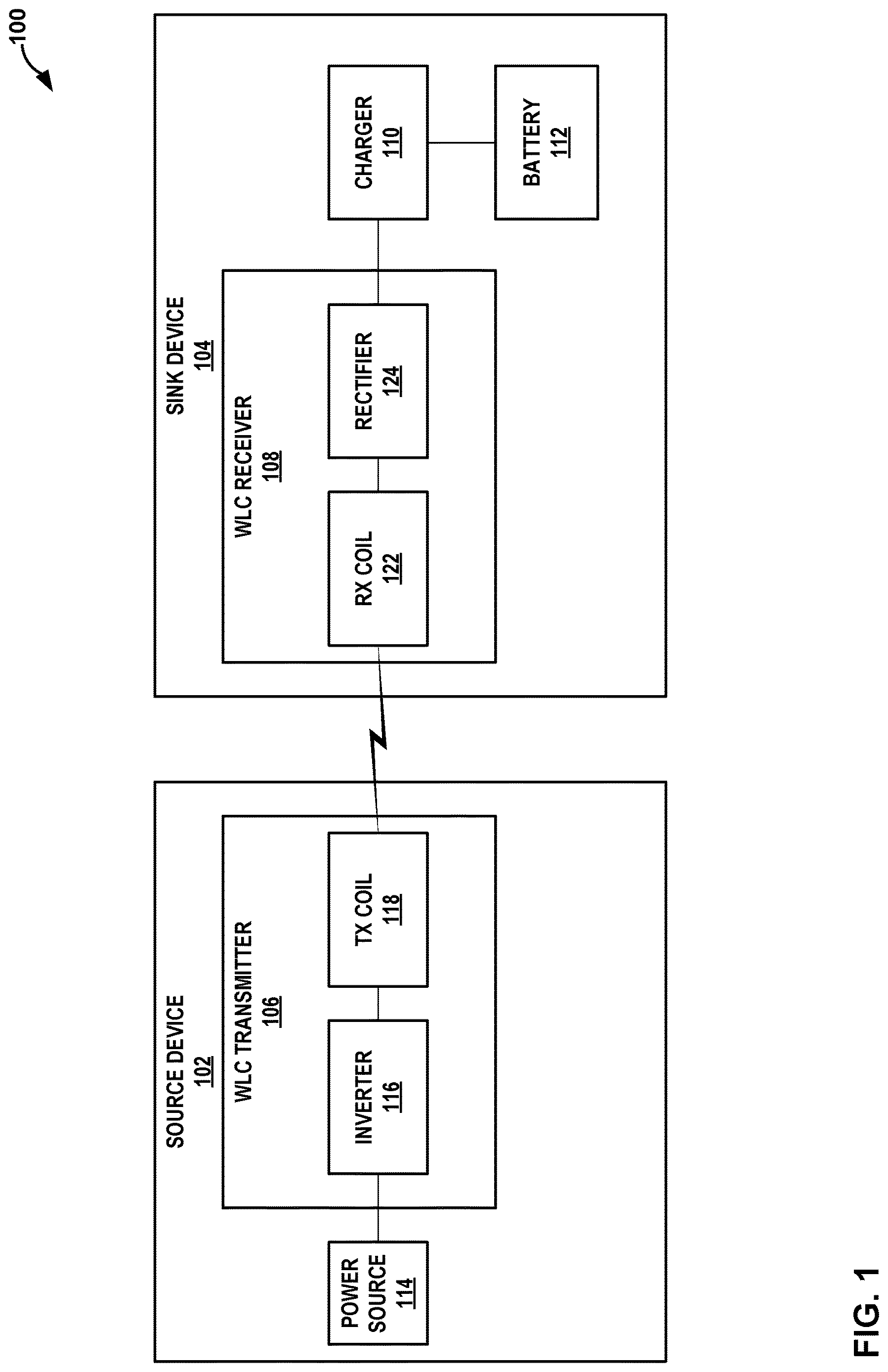 Patent US12620834 — Wireless charging with split resonant capacitors — Figure 1