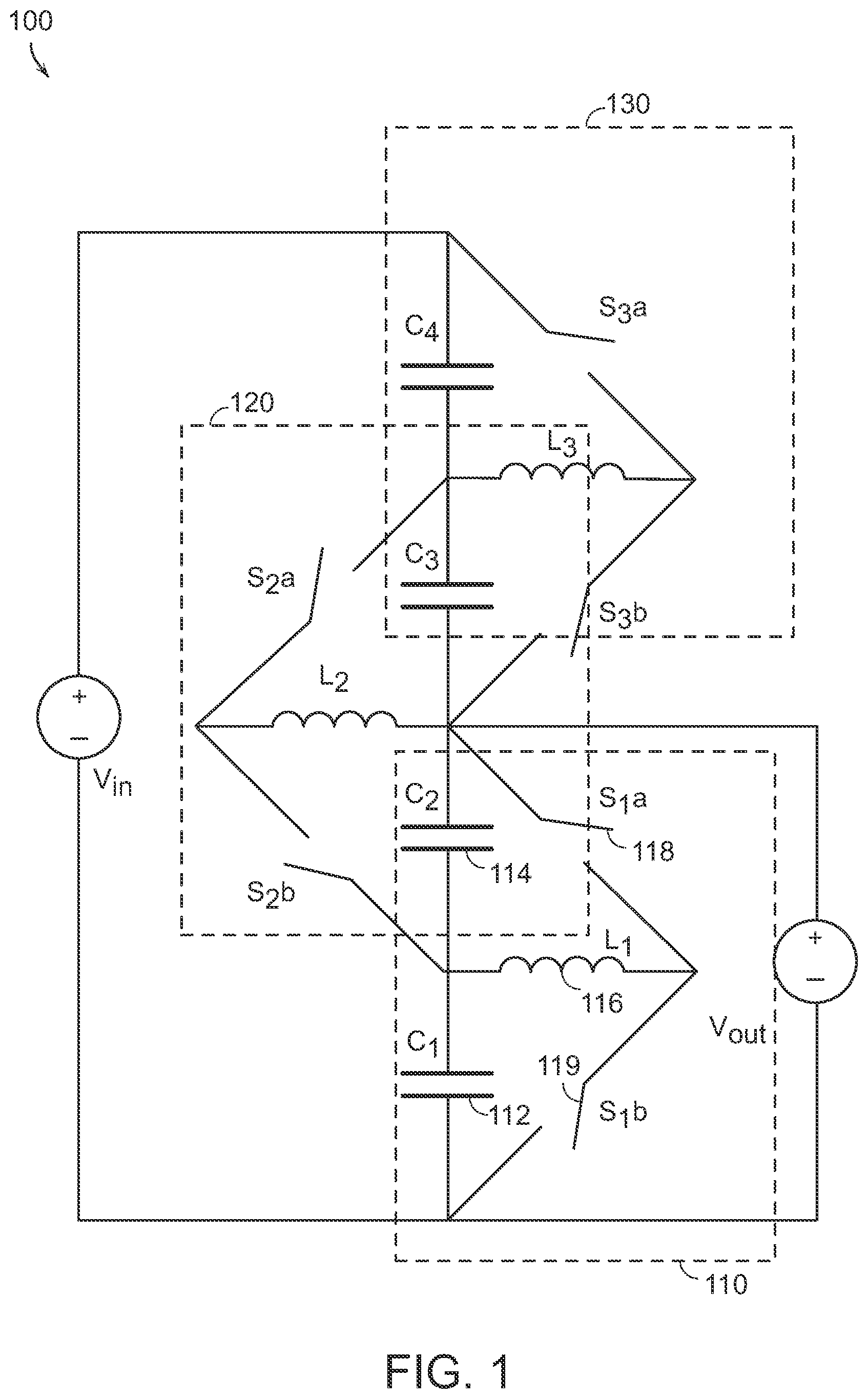 Patent US12620903 Figure 1 – Systems and methods for stacked multi-level power converter implementations with linear scaling