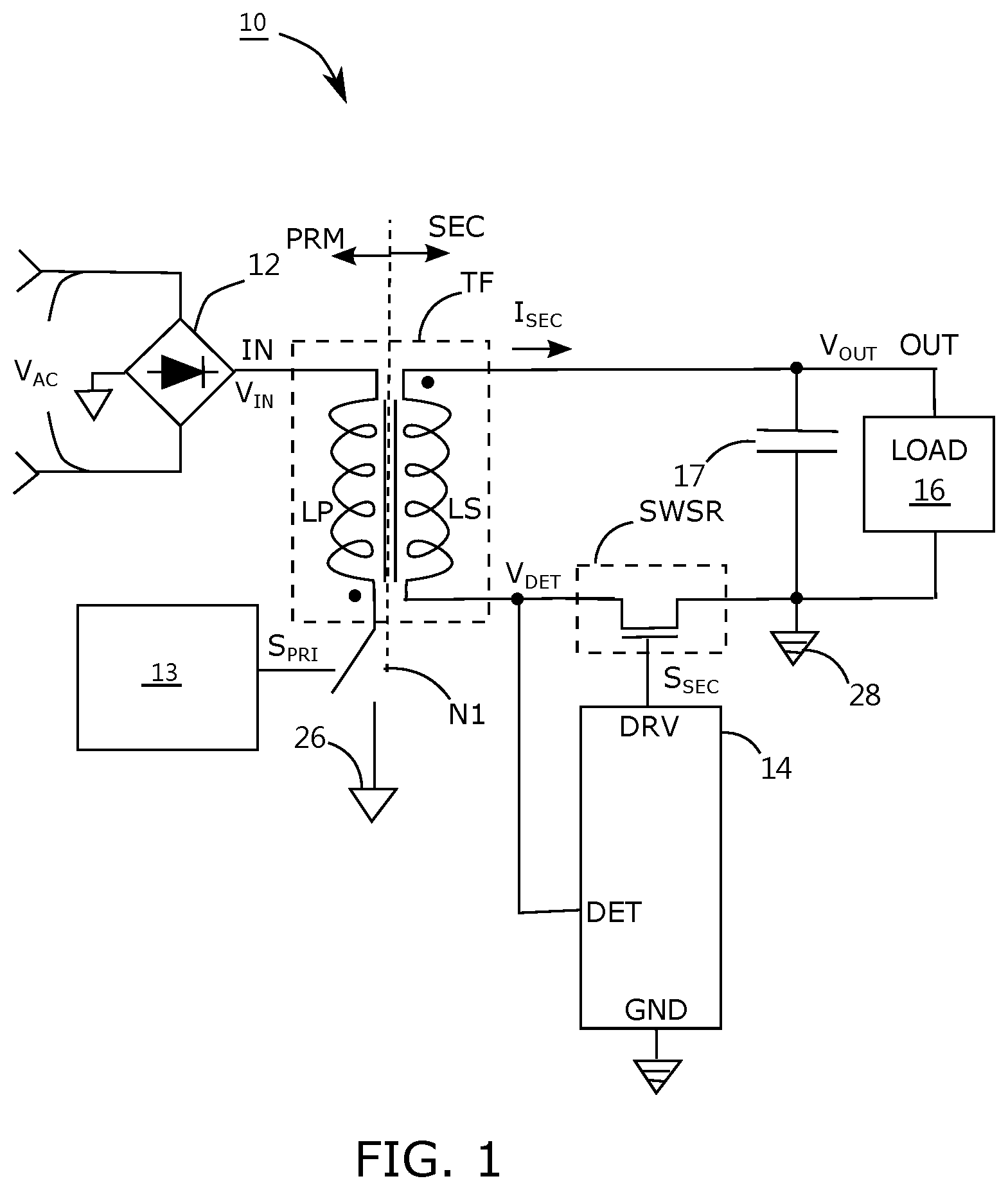 Patent US12620906 — Synchronous rectification controller and control method thereof — Figure 1