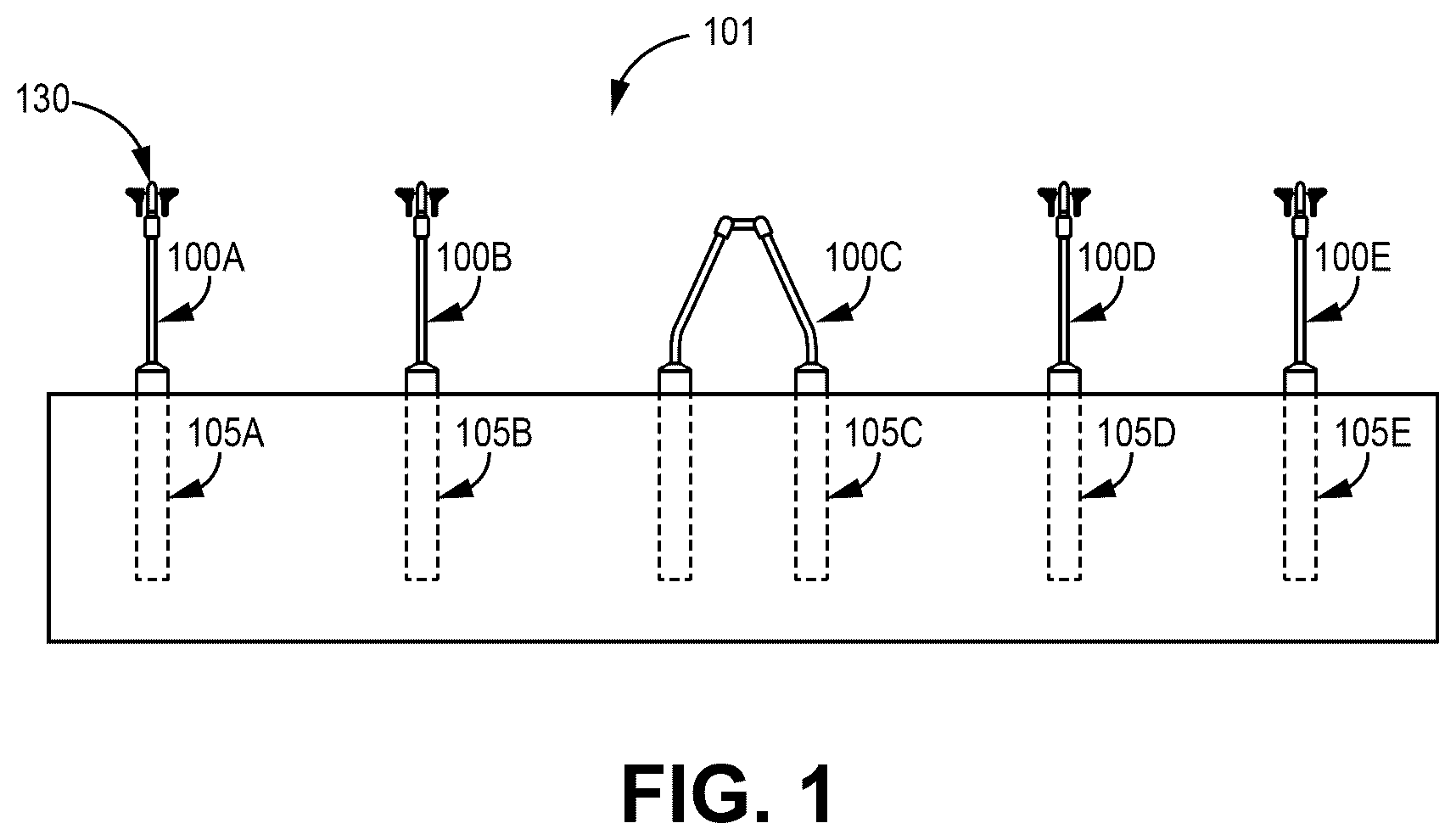 Patent US12620929 Figure 1 – Solar tracker foundations