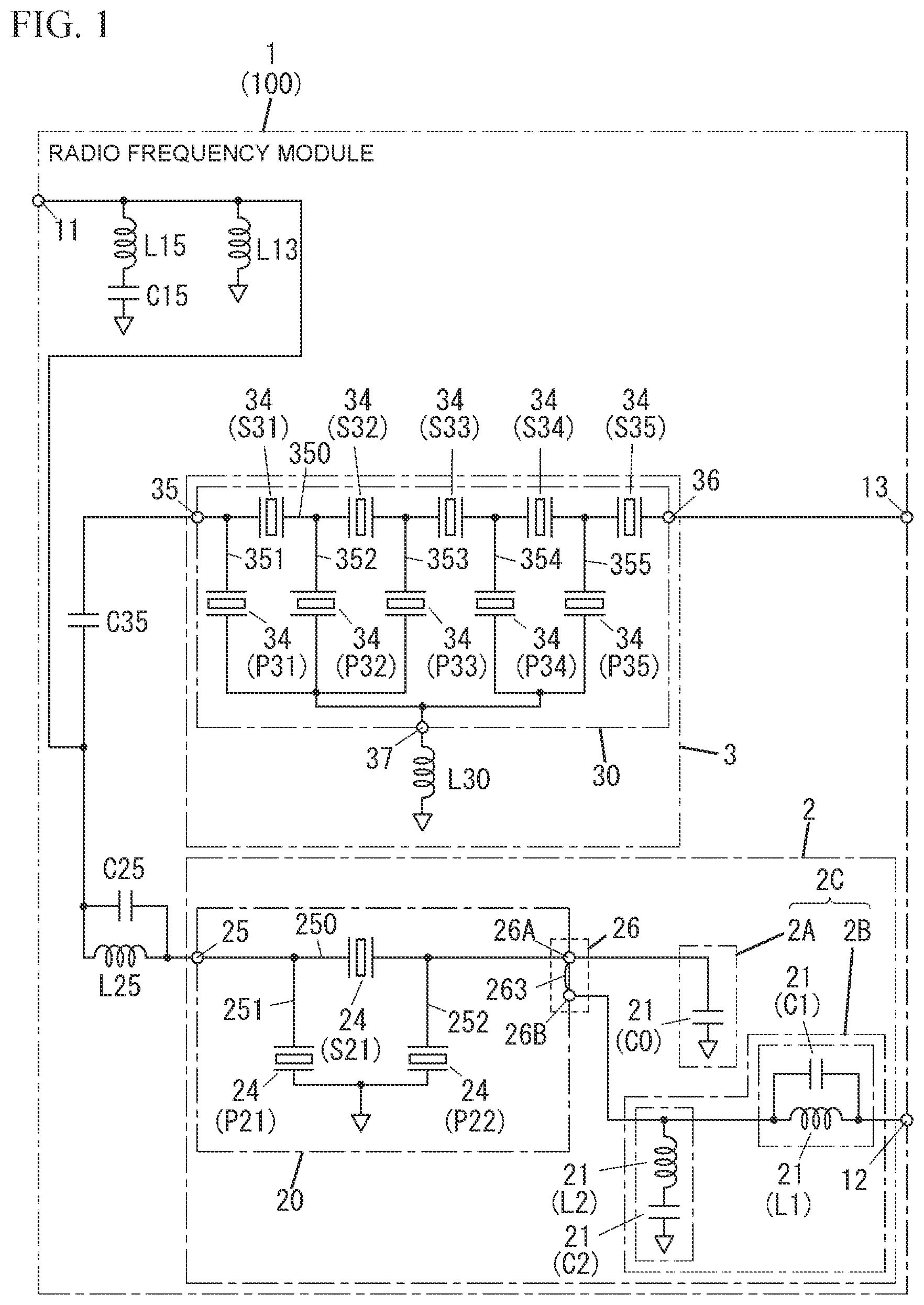 Patent US12620973 — Radio frequency module and communication device — Figure 1