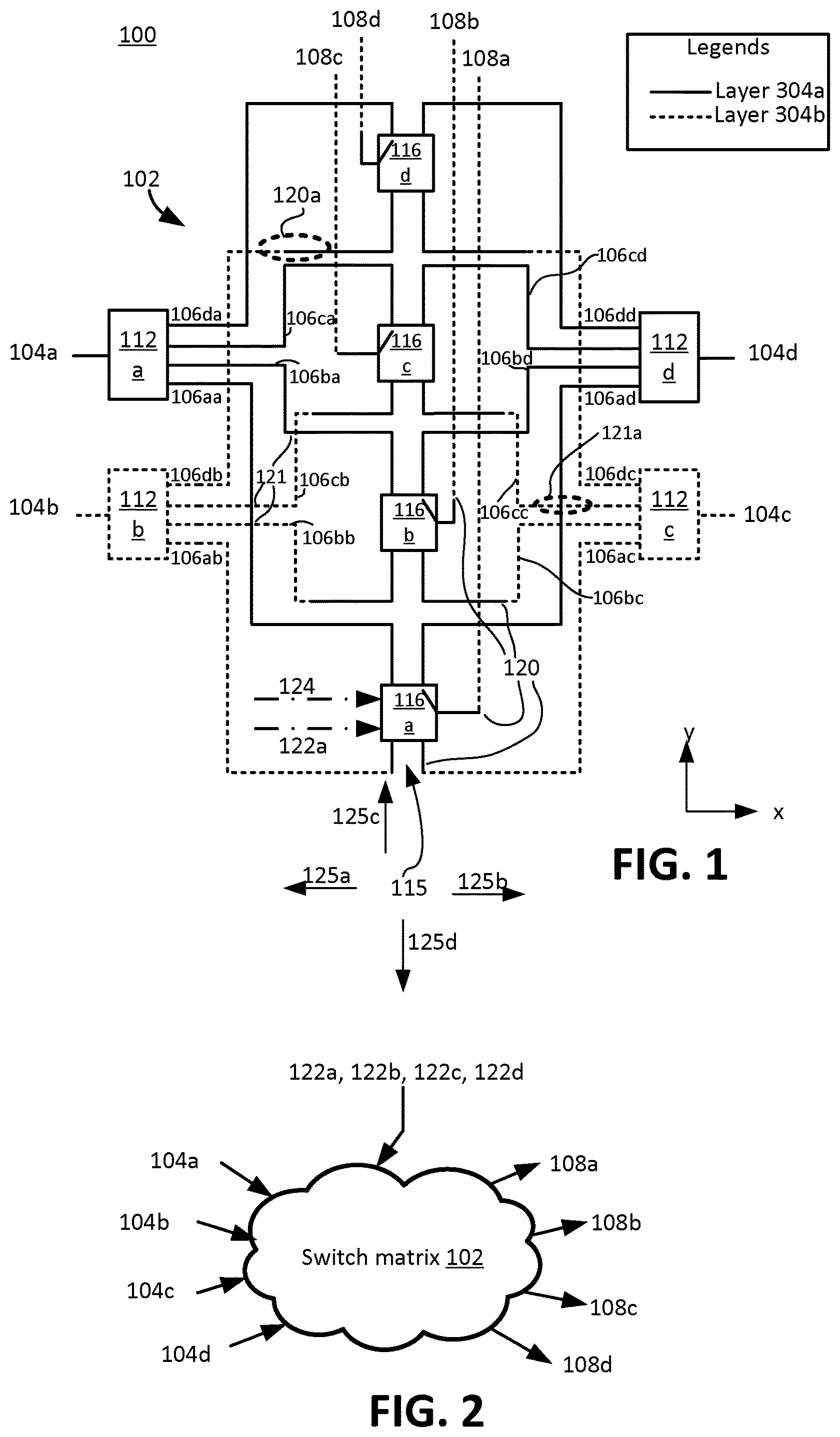 Patent US12621186 — Switch matrix topology for routing high frequency signals — Figure 1