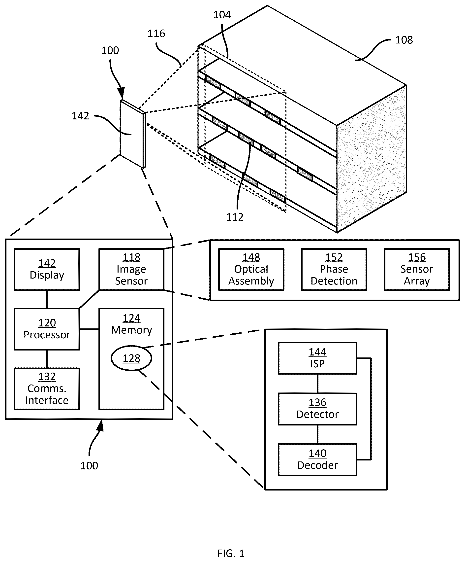 Patent US12621566 — Region of interest-based phase detection autofocus control for barcode decoding — Figure 1