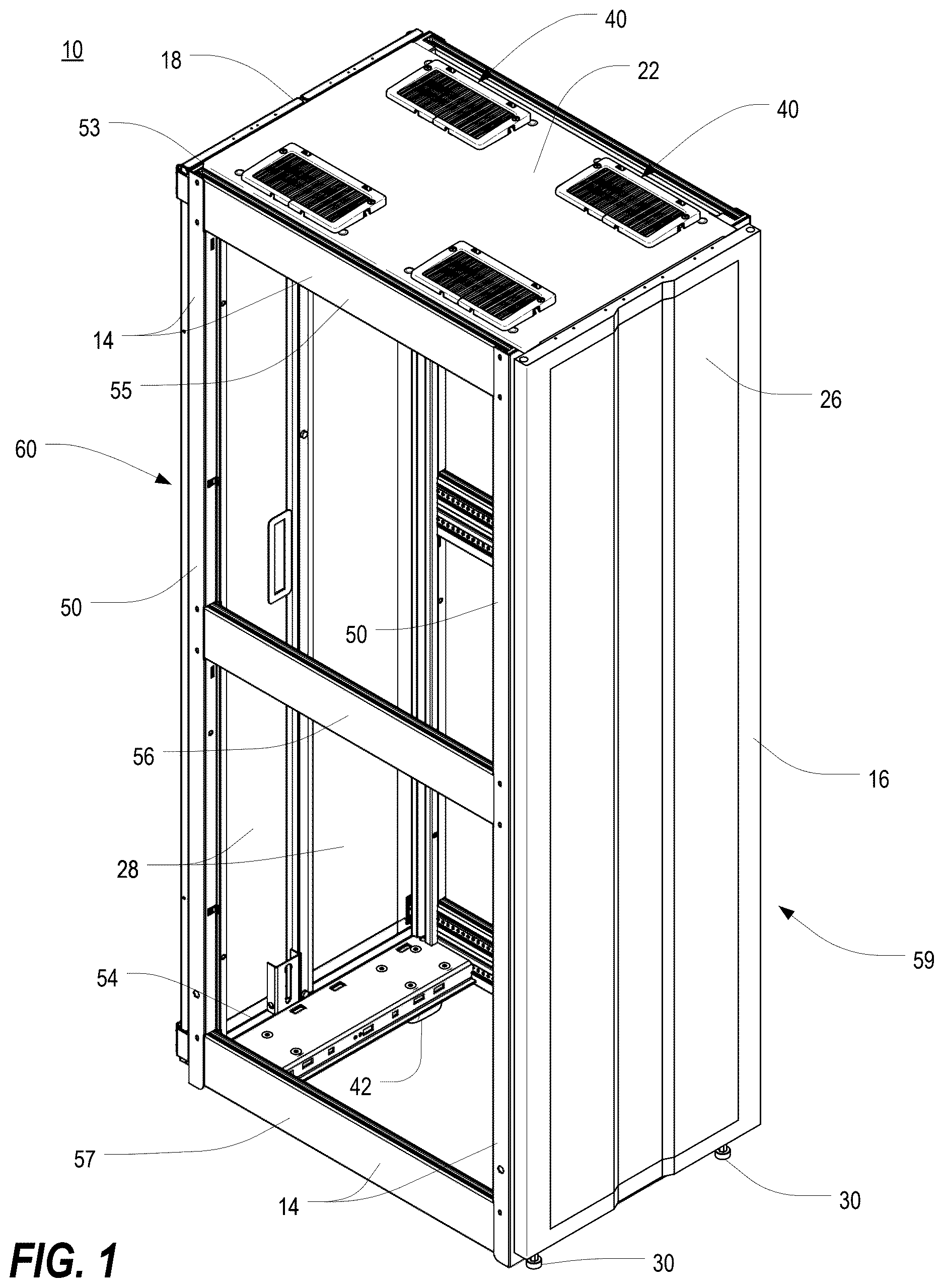 Patent US12621953 — Frame structure for electronic equipment enclosure — Figure 1