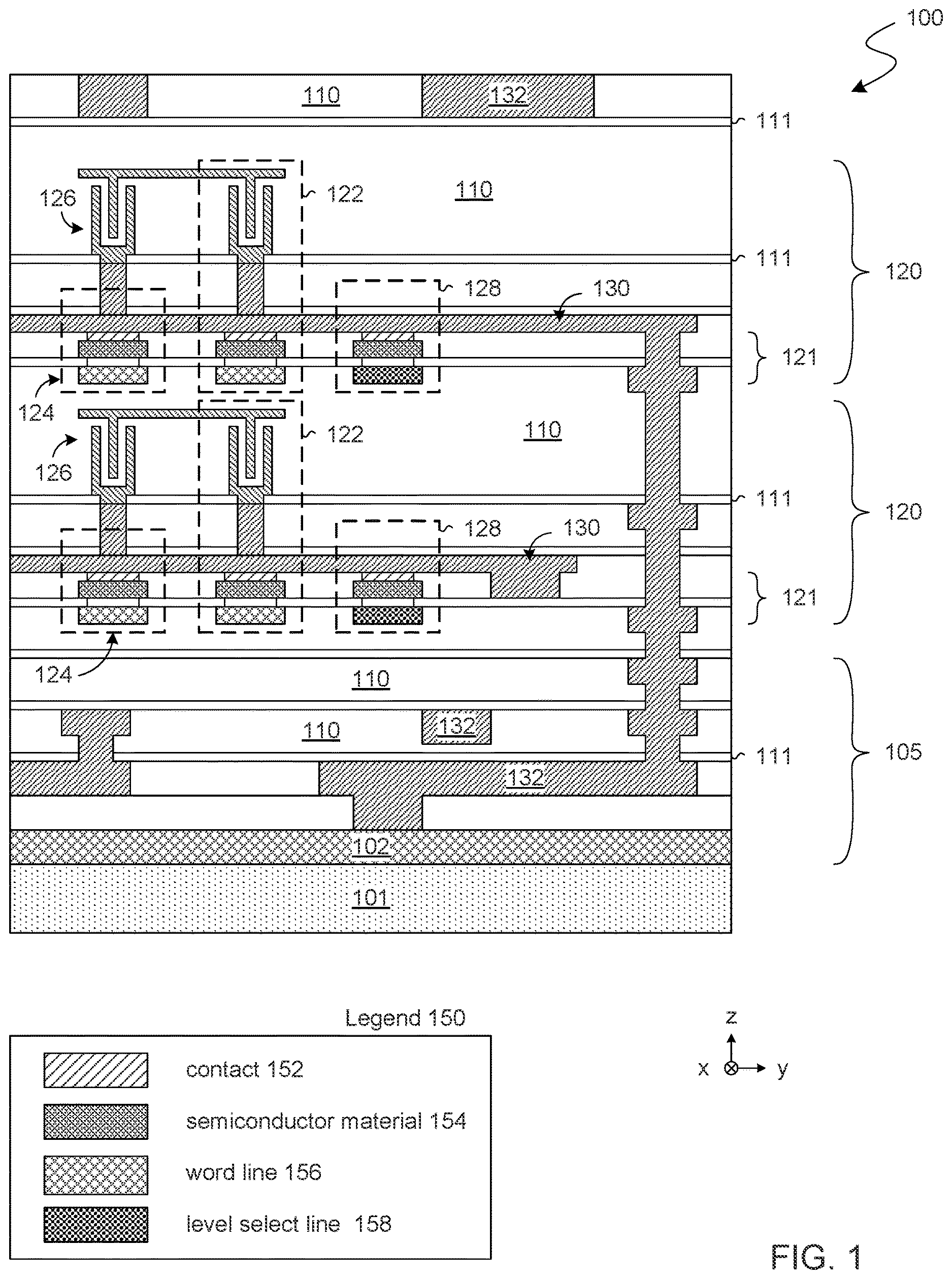 Patent US12621986 — Memory device with peripheral circuitry which extends under a back end memory array — Figure 1