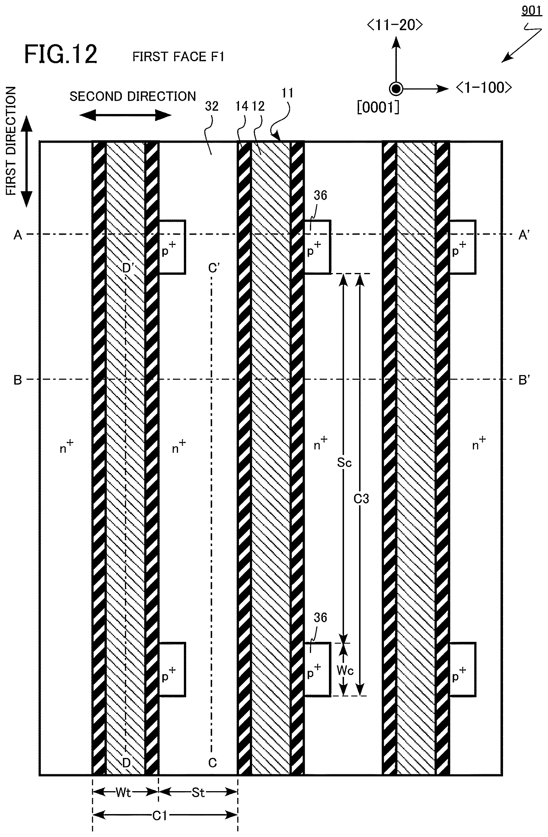 Patent US12622046 Figure 12 – Semiconductor device, inverter circuit, drive device, vehicle, and elevator