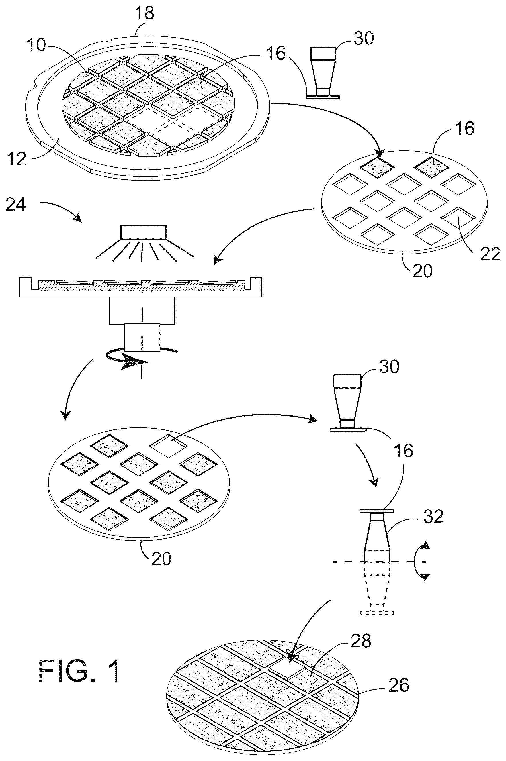 Patent US12622222 Figure 1 – Apparatus for processing of singulated dies and methods for using the same