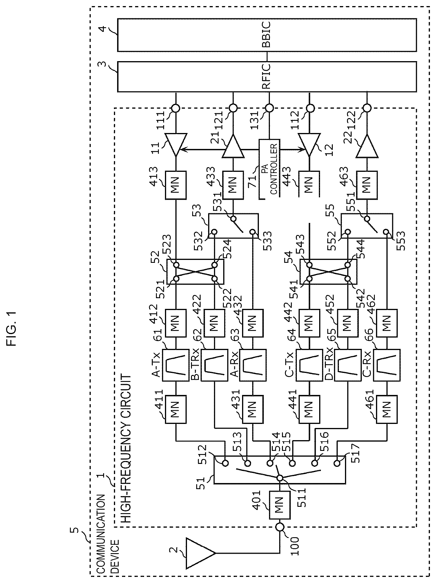 Patent US12622282 — High-frequency module and communication device — Figure 1