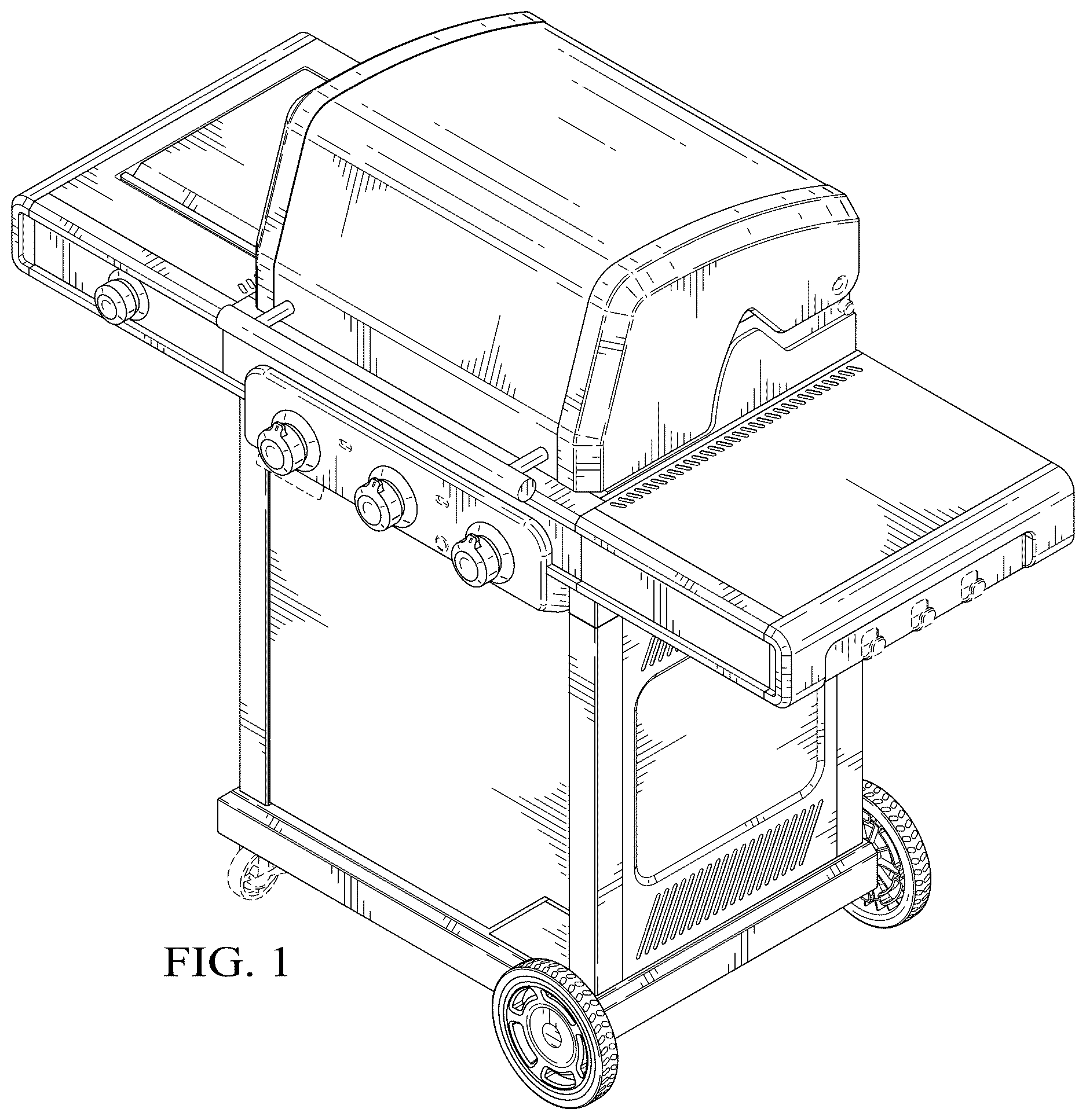 Patent USD1123498 — Three-burner grill — Figure 1