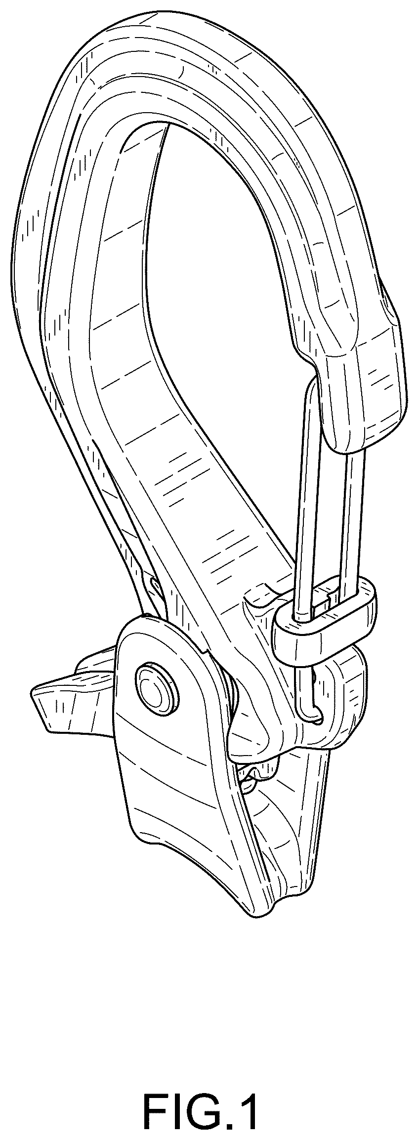Patent USD1123587 Figure 1 – Rope restraining carabiner