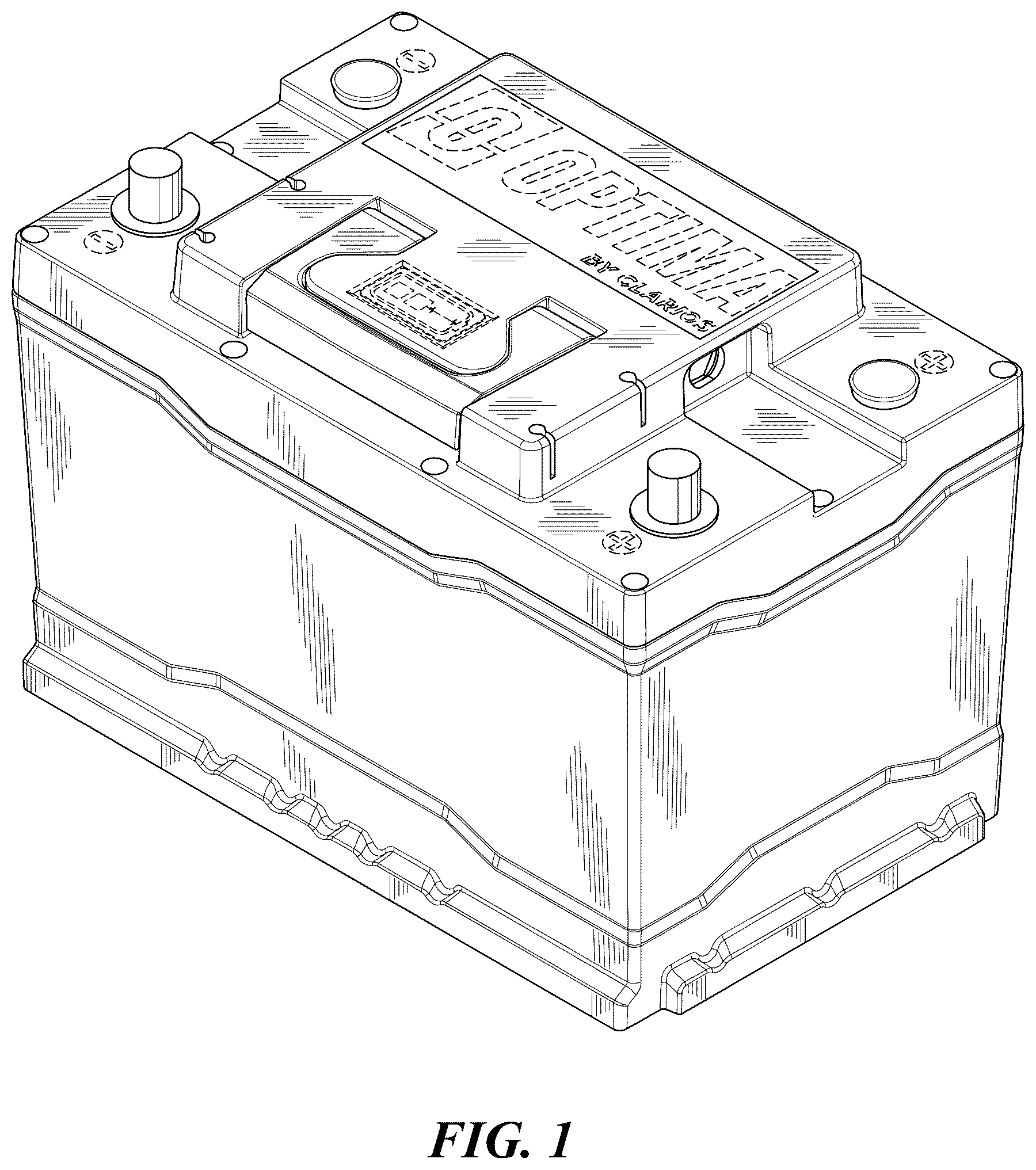 Patent USD1123825 — Battery having top with recess — Figure 1