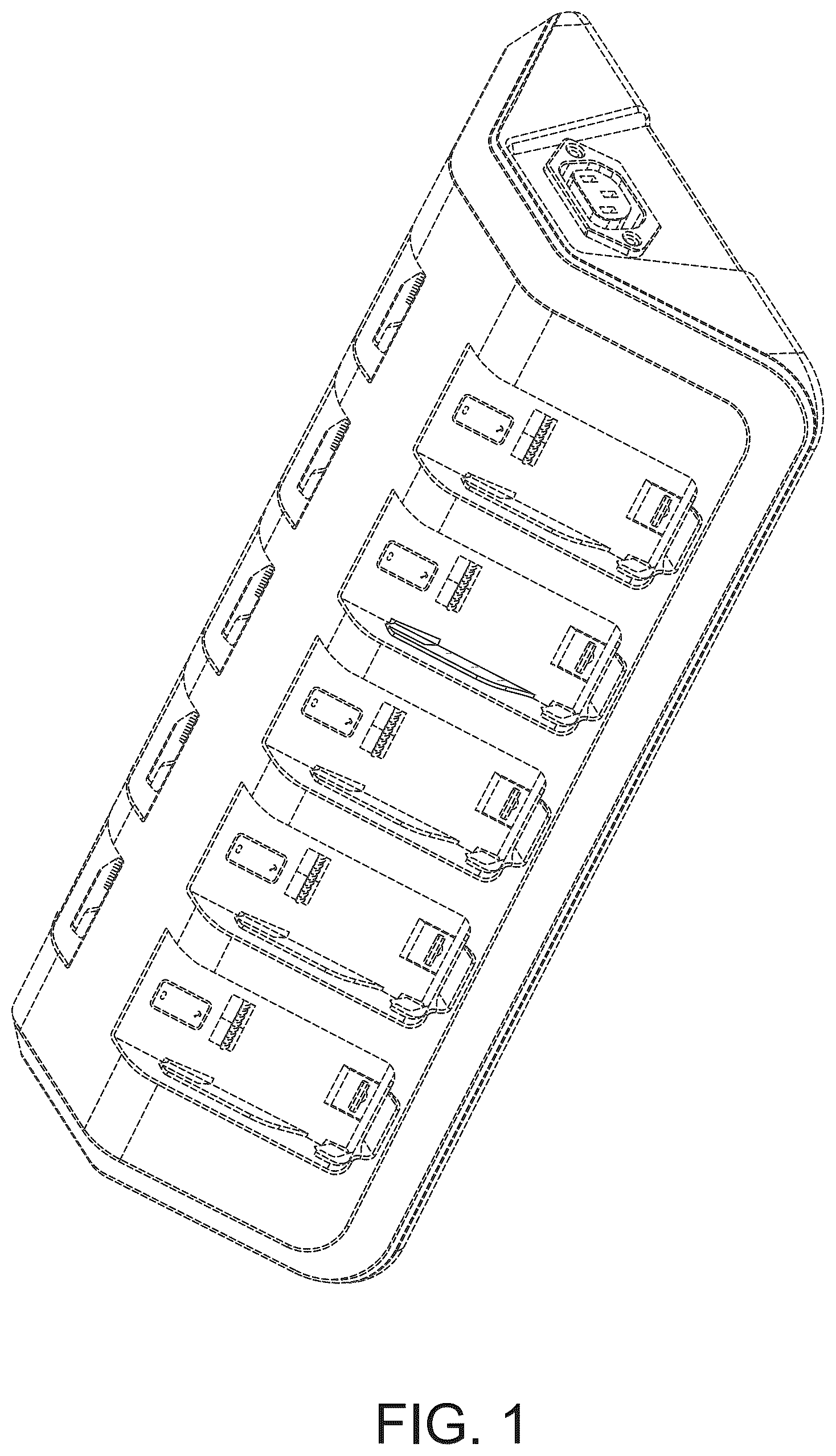 Patent USD1123828 — Battery charging station — Figure 1