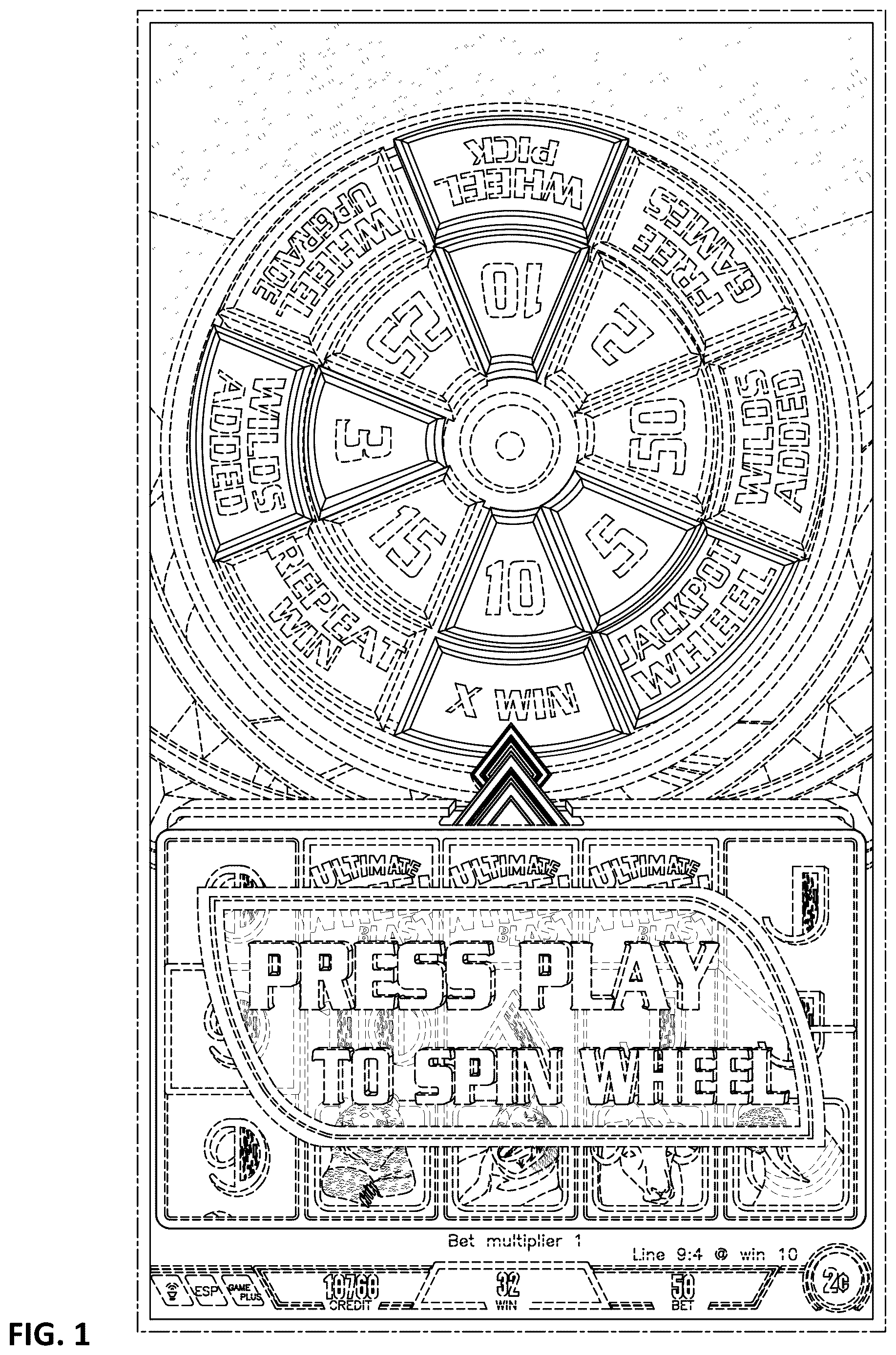 Patent USD1124007 — Display screen or portion thereof with an animated graphical user interface for a wheel-based wagering game — Figure 1