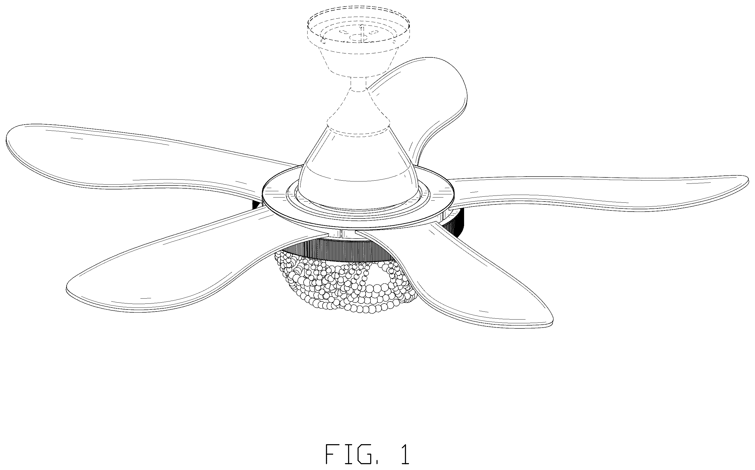 Patent USD1124302 Figure 1 – Ceiling fan with light