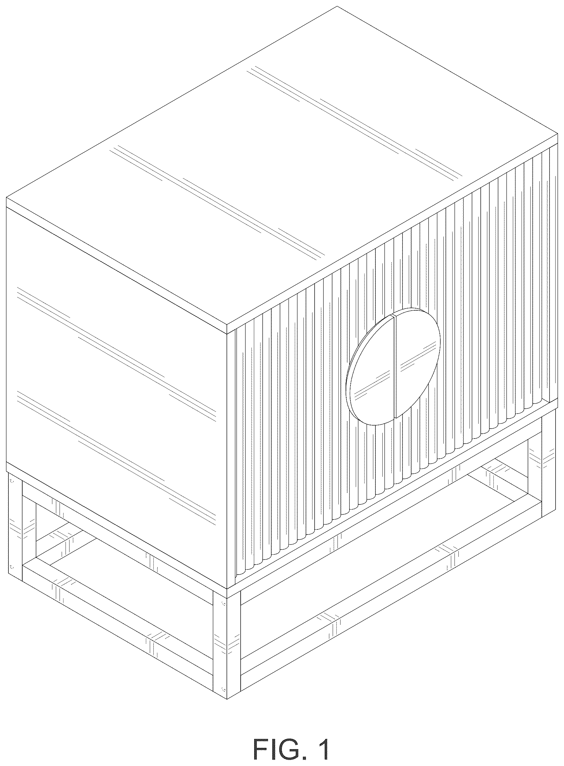 Patent USD1124725 Figure 1 – Fluted nightstand double door