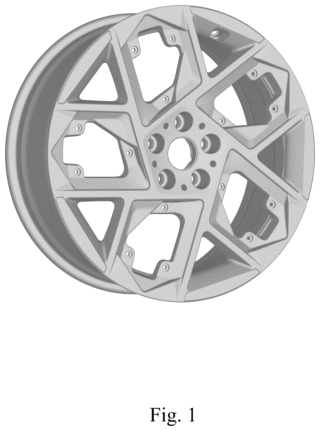 Patent USD1125004 Figure 1 – Vehicle wheel, toy vehicle wheel, or vehicle wheel replica
