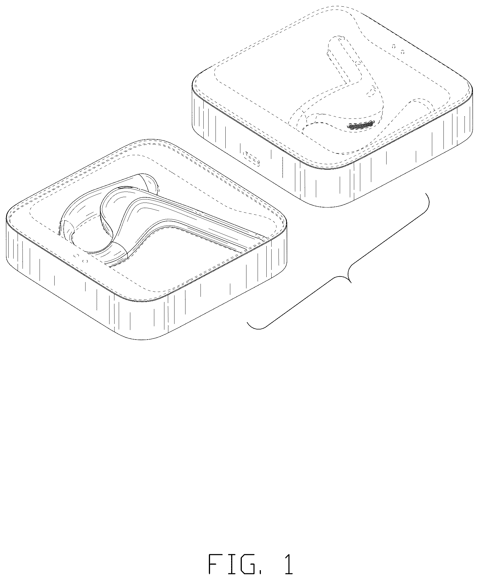 Patent USD1125124 Figure 1 – Combined earphones with charging case